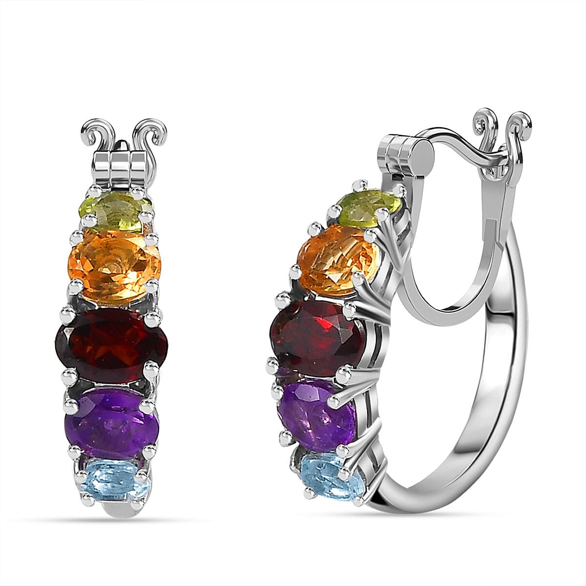 Mozambique Garnet &amp; Multi Gemstone Hoop Earrings in Platinum Overlay Sterling Silver 3.20 Ct 7766930 0