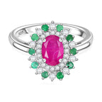 Gemfields Montepuez Ruby, Emerald & Moissanite Solitaire Ring in Rhodium Overlay Sterling Silver 1.63 Ct.