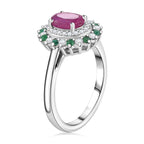 Gemfields Montepuez Ruby, Emerald & Moissanite Solitaire Ring in Rhodium Overlay Sterling Silver 1.63 Ct.