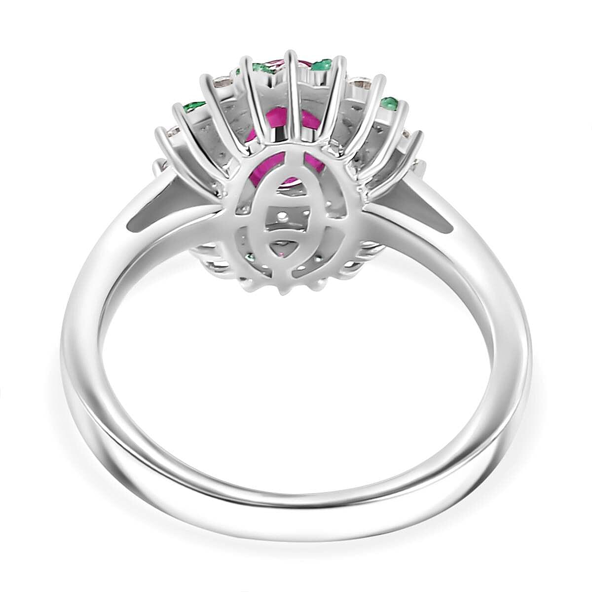 Gemfields Montepuez Ruby, Emerald, Moissanite Halo Ring in Rhodium Overlay Sterling Silver 1.85 ct 7853830 4