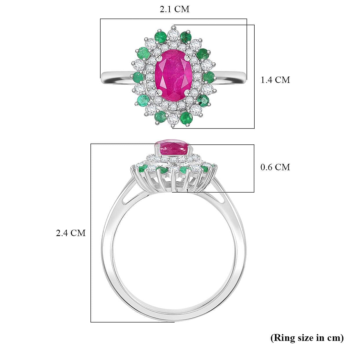 Gemfields Montepuez Ruby, Emerald, Moissanite Halo Ring in Rhodium Overlay Sterling Silver 1.85 ct 7853830 5
