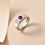 Gemfields Montepuez Ruby & Moissanite Band Ring in Rhodium Overlay Sterling Silver 1.00 Ct