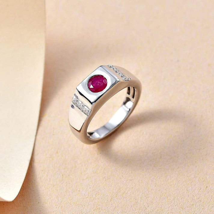 Gemfields Montepuez Ruby, Moissanite Ring in Rhodium Plated Sterling Silver 7856963 2