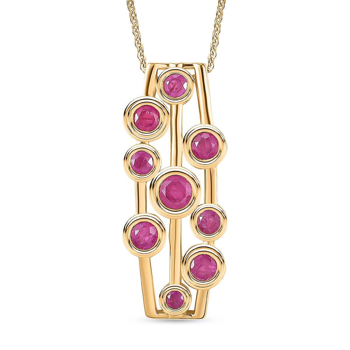 Mozambique Ruby Bubble Pendant with Chain (Size 20) in 18K Yellow Gold Vermeil Plated Sterling Silver 4297221 0