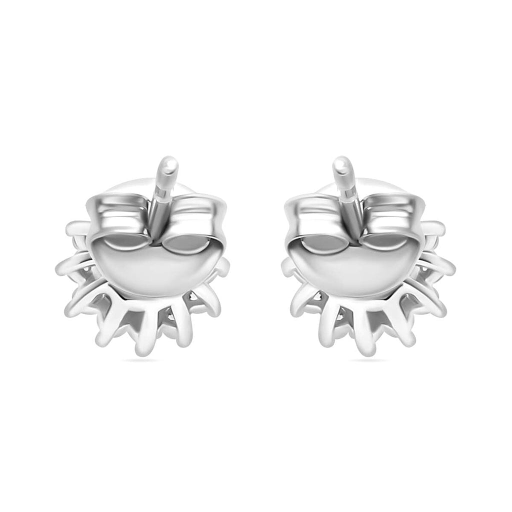 Gemfields Montepuez Ruby & White Zircon Cluster Earring in Rhodium Sterling Silver 1.00 Ct.