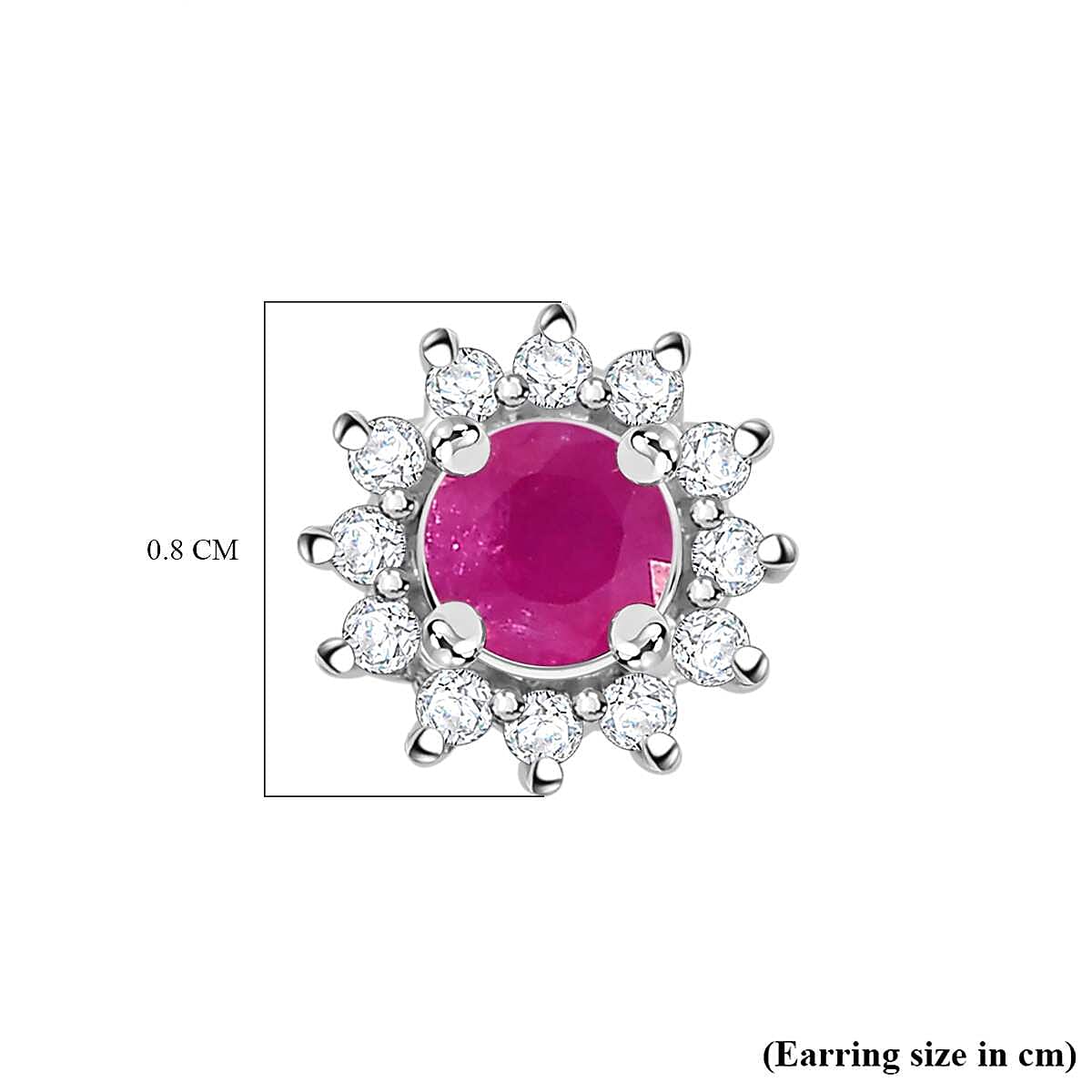 Mozambique Ruby, White Zircon Halo Earrings in Rhodium Overlay Sterling Silver 7851045 6