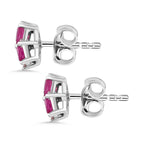 Gemfields Montepuez Ruby, White Zircon Cluster Earring in Rhodium Sterling Silver 1.02 Ct.
