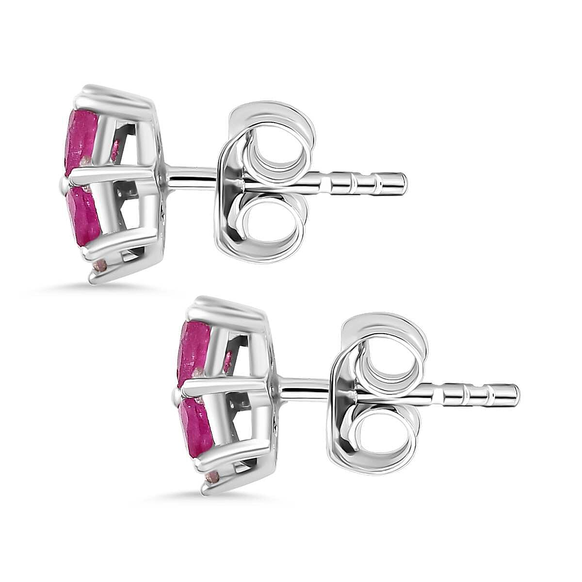 Mozambique Ruby, White Zircon Floral Earrings in Rhodium Overlay Sterling Silver 7851057 5