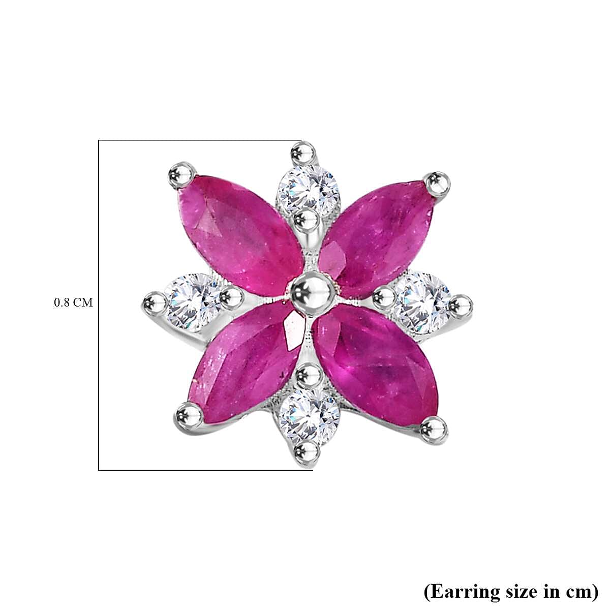 Mozambique Ruby, White Zircon Floral Earrings in Rhodium Overlay Sterling Silver 7851057 6