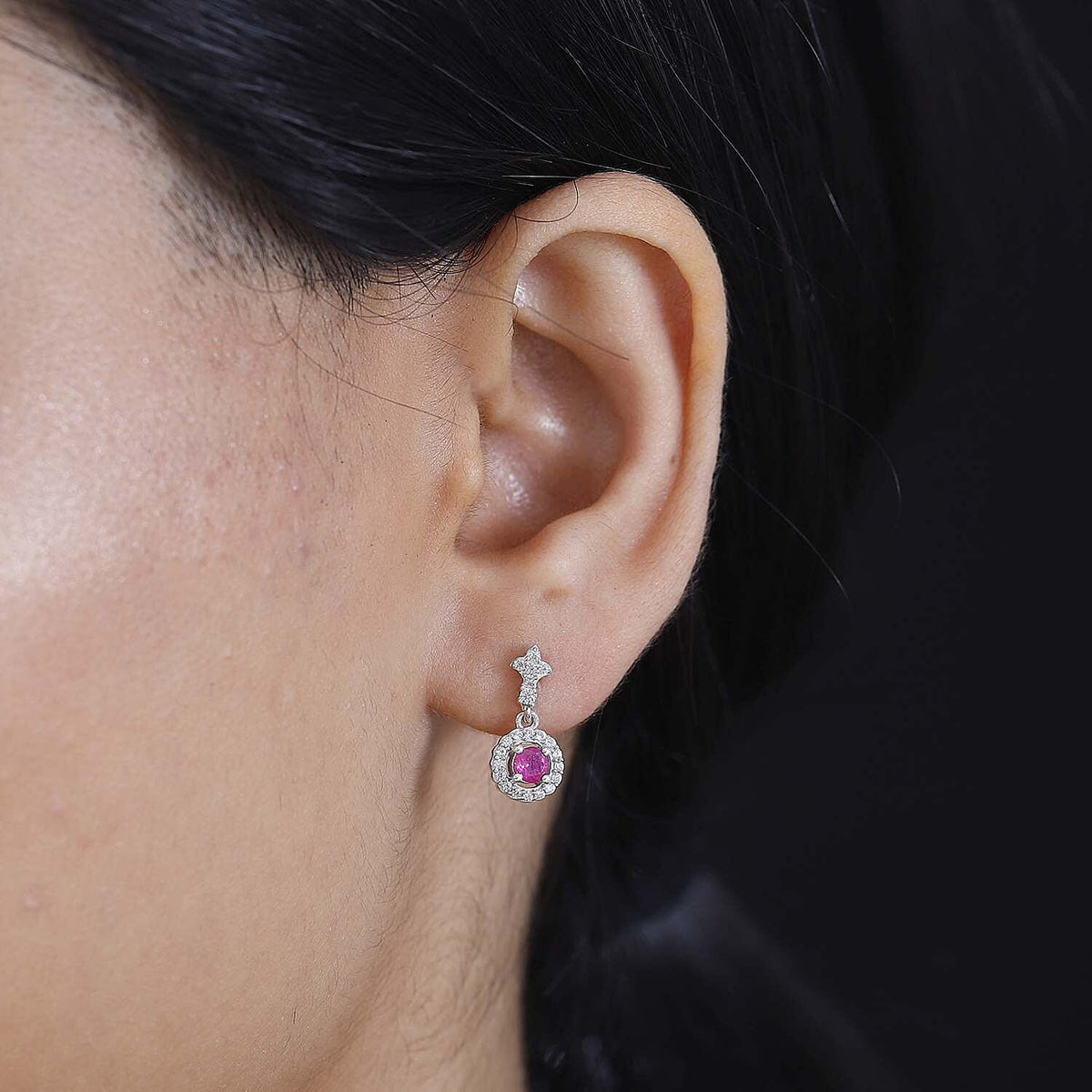 Mozambique Ruby, White Zircon Dangling Earrings in Rhodium Overlay Sterling Silver 7854237 3
