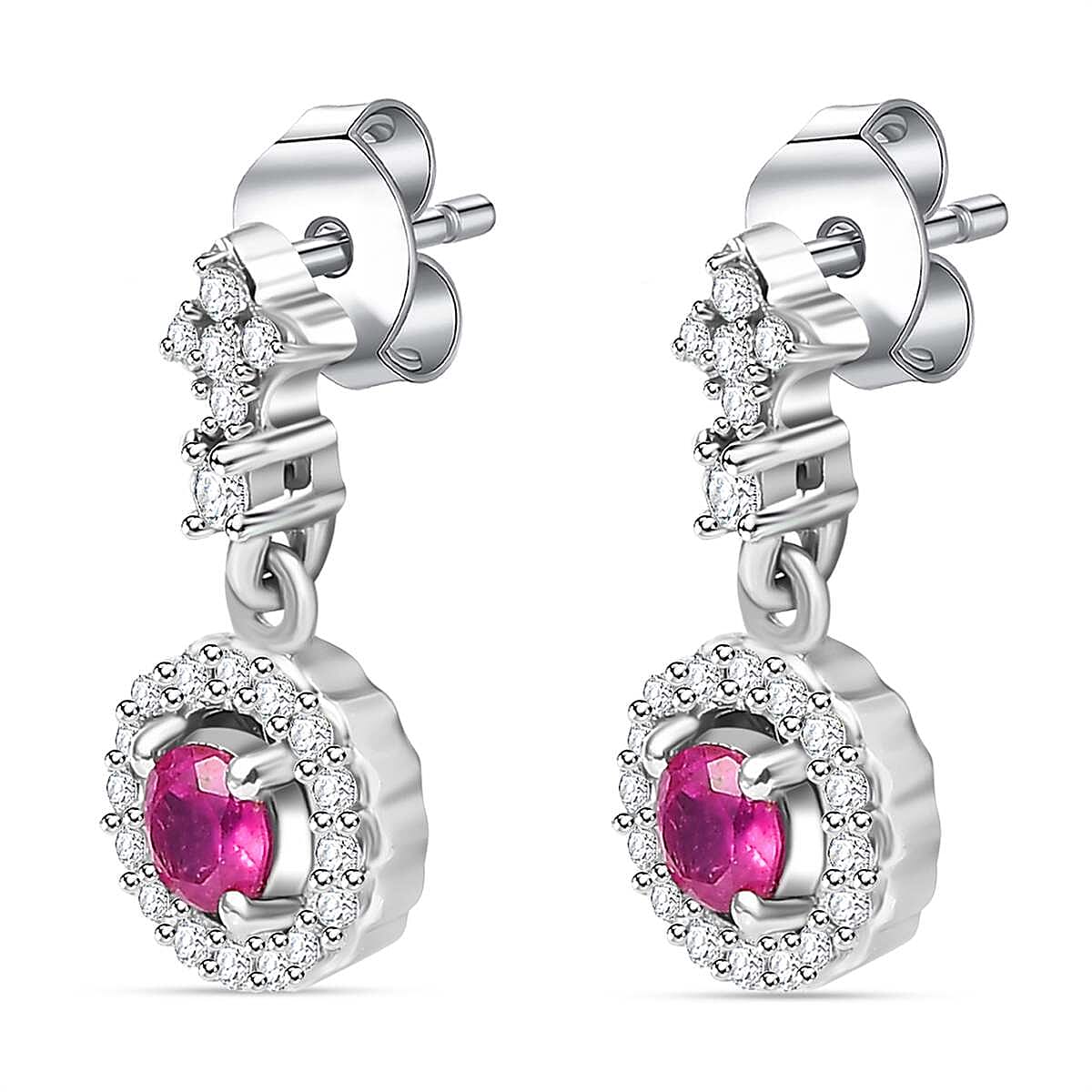 Mozambique Ruby, White Zircon Dangling Earrings in Rhodium Overlay Sterling Silver 7854237 4