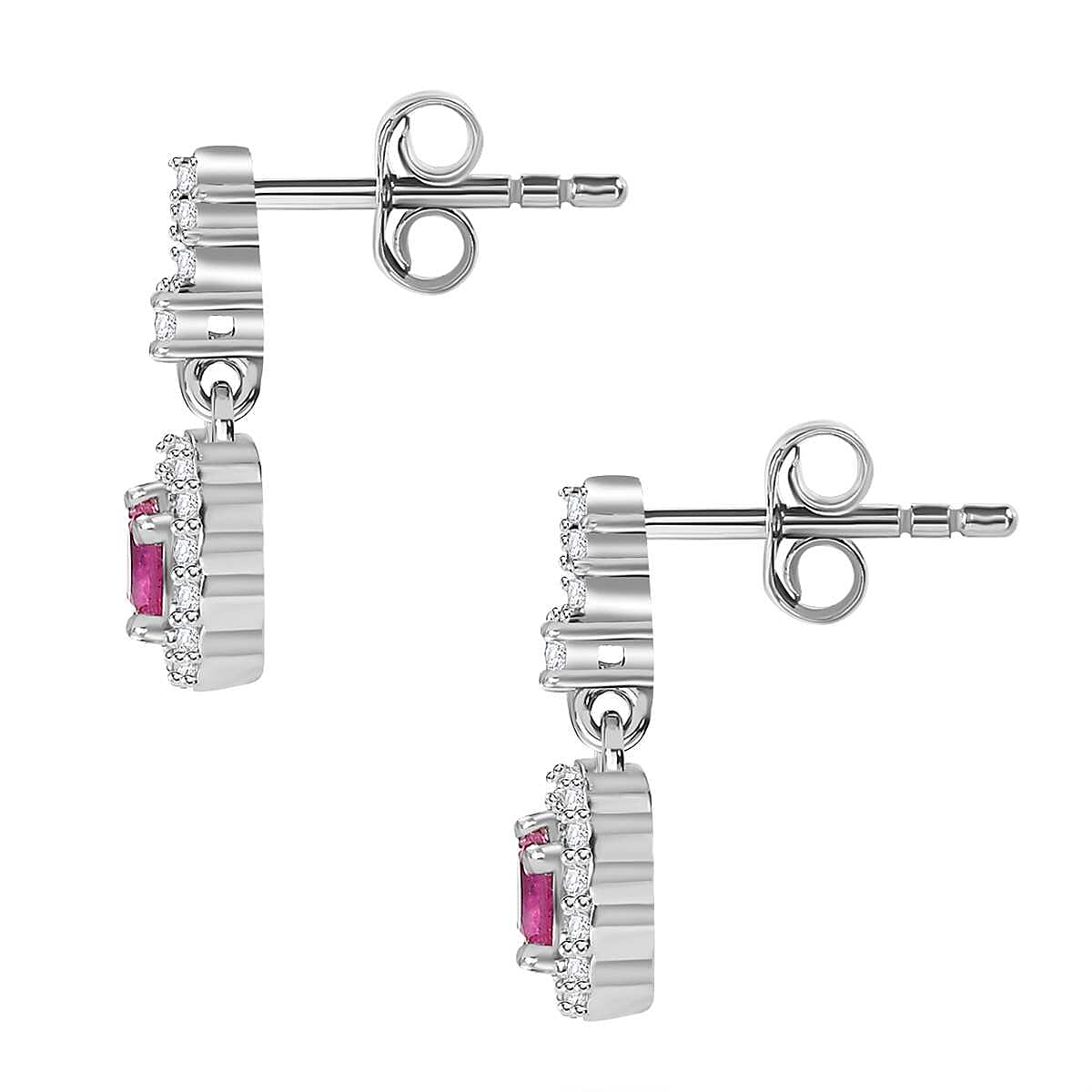 Mozambique Ruby, White Zircon Dangling Earrings in Rhodium Overlay Sterling Silver 7854237 5