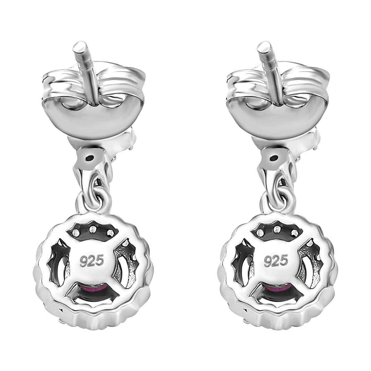 Mozambique Ruby, White Zircon Dangling Earrings in Rhodium Overlay Sterling Silver 7854237 6