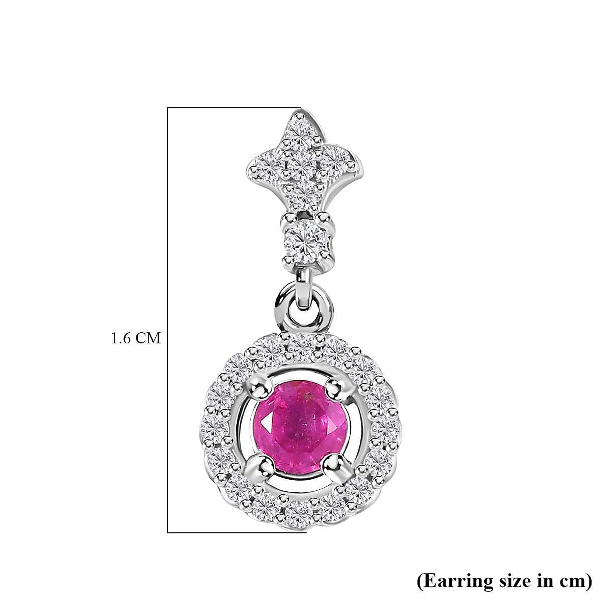 Mozambique Ruby, White Zircon Dangling Earrings in Rhodium Overlay Sterling Silver 7854237 7