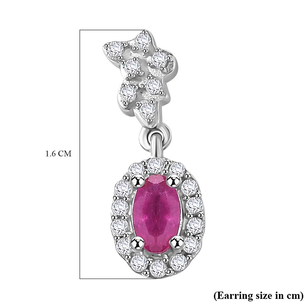 Mozambique Ruby, White Zircon Dangling Halo Earrings in Rhodium Overlay Sterling Silver 7855120 4