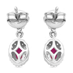 Gemfields Montepuez Ruby & White Zircon Dangling Earring in Rhodium Overlay Sterling Silver 1.00 Ct.