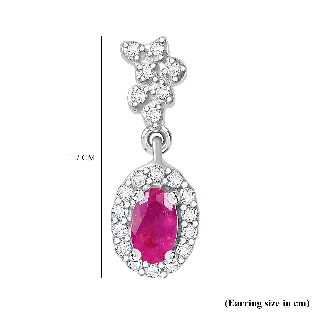 Mozambique Ruby, White Zircon Dangling Halo Earrings in Rhodium Overlay Sterling Silver 7855120 6