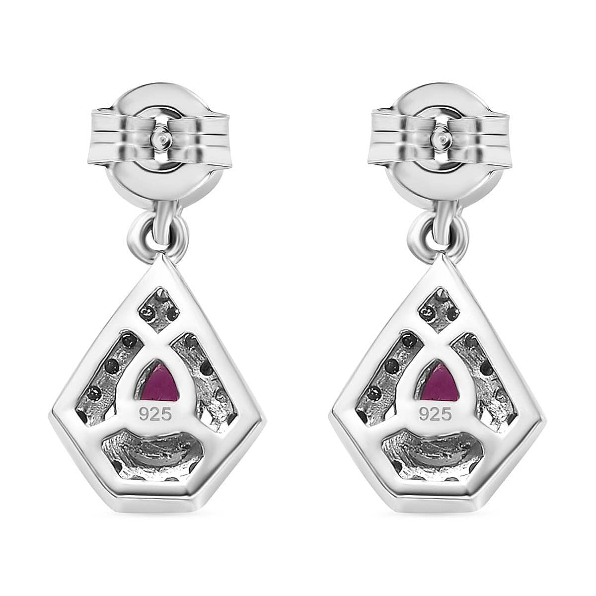 Mozambique Ruby, White Zircon Dangling Earrings in Rhodium Overlay Sterling Silver 7860750 5