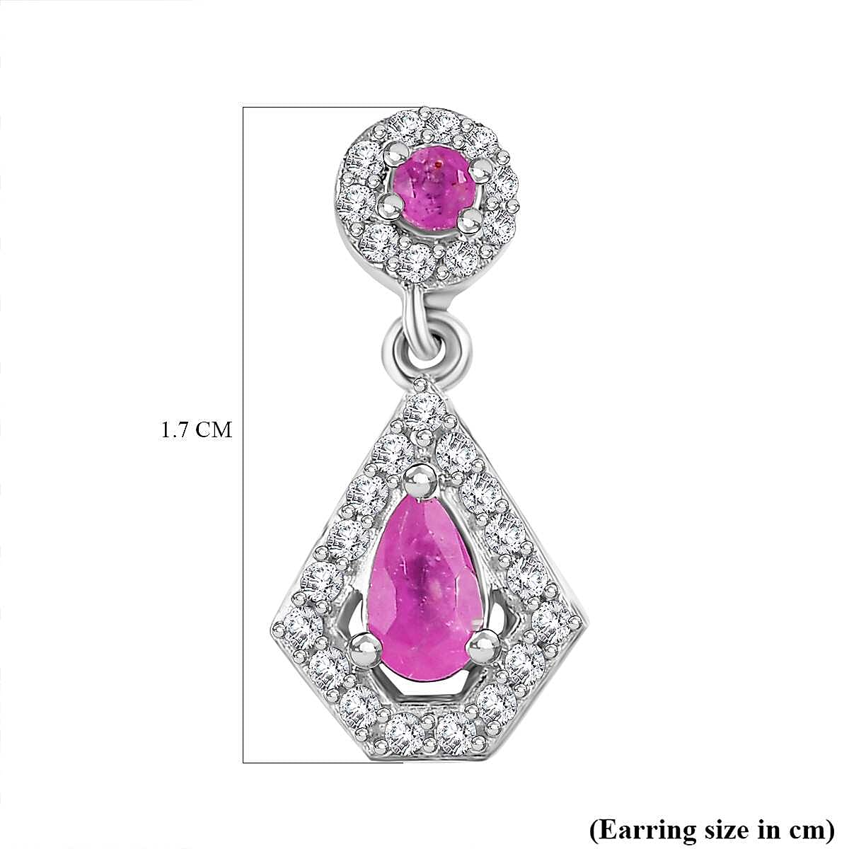 Mozambique Ruby, White Zircon Dangling Earrings in Rhodium Overlay Sterling Silver 7860750 6