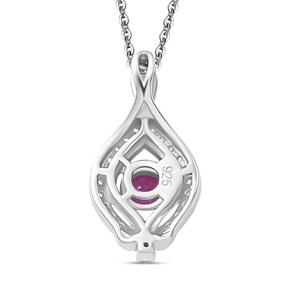 Mozambique Ruby, White Zircon Pendant with Chain (Size 20) in Rhodium Overlay  Sterling Silver 4296161 5