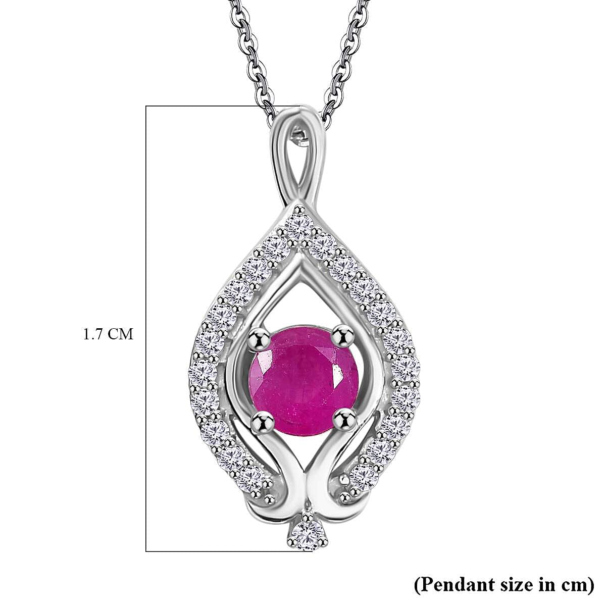 Mozambique Ruby, White Zircon Pendant with Chain (Size 20) in Rhodium Overlay  Sterling Silver 4296161 7
