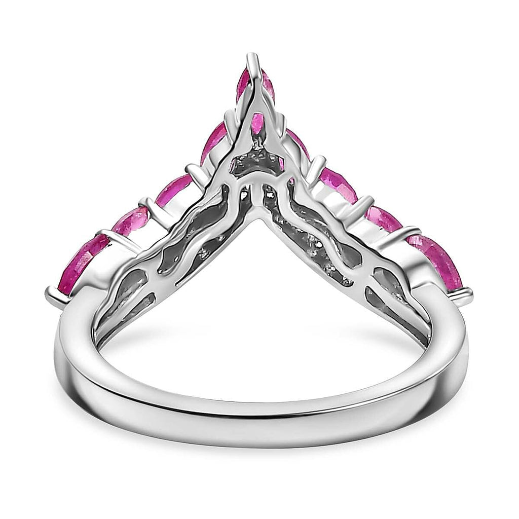 Gemfields Montepuez Ruby ,  White Zircon  Ring in rhodium Sterling Silver 1.120  Ct.