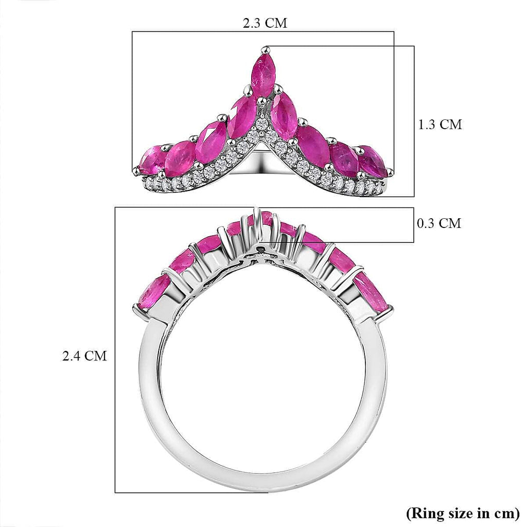 Gemfields Montepuez Ruby ,  White Zircon  Ring in rhodium Sterling Silver 1.120  Ct.