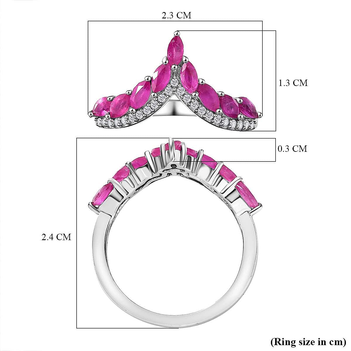Gemfields Montepuez Ruby, White Zircon Wishbone Ring in Rhodium Overlay Sterling Silver 1.12 ct. 7851035 5