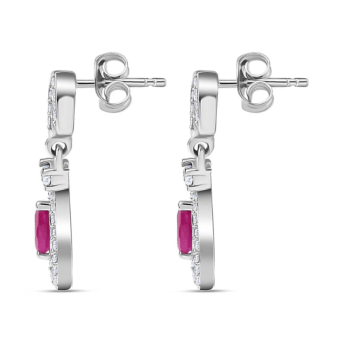 Mozambique Ruby, White Zircon Drop Earrings in Rhodium Overlay Sterling Silver 7858017 4
