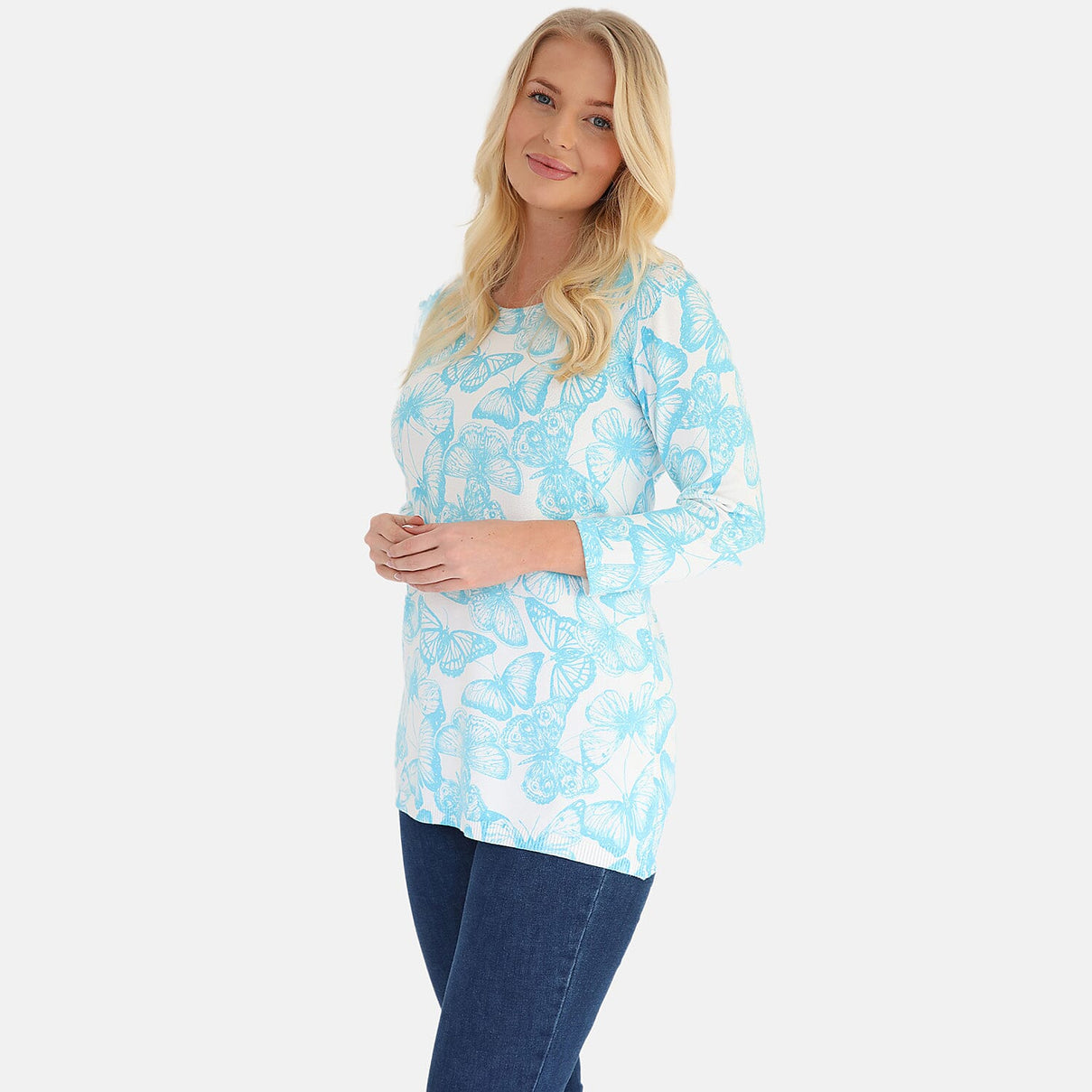 Mudflower Butterfly Print Tunic Jumper (Size 16 to 18) - Turquoise 8421884 2