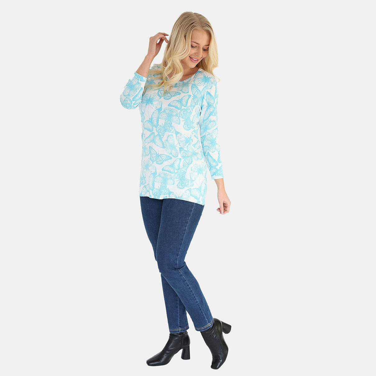 Mudflower Butterfly Print Tunic Jumper (Size 16 to 18) - Turquoise 8421884 3