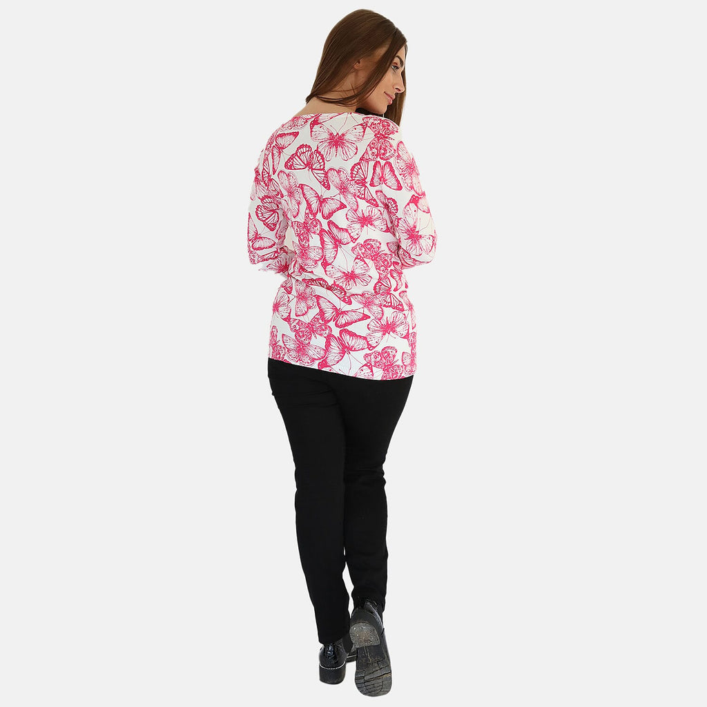 Mudflower Butterfly Print Tunic Jumper (Size 8 to 10) - Hot Pink