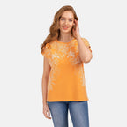 Mudflower Leaf Print Burn Out Tee (Size 10) - Mock Orange