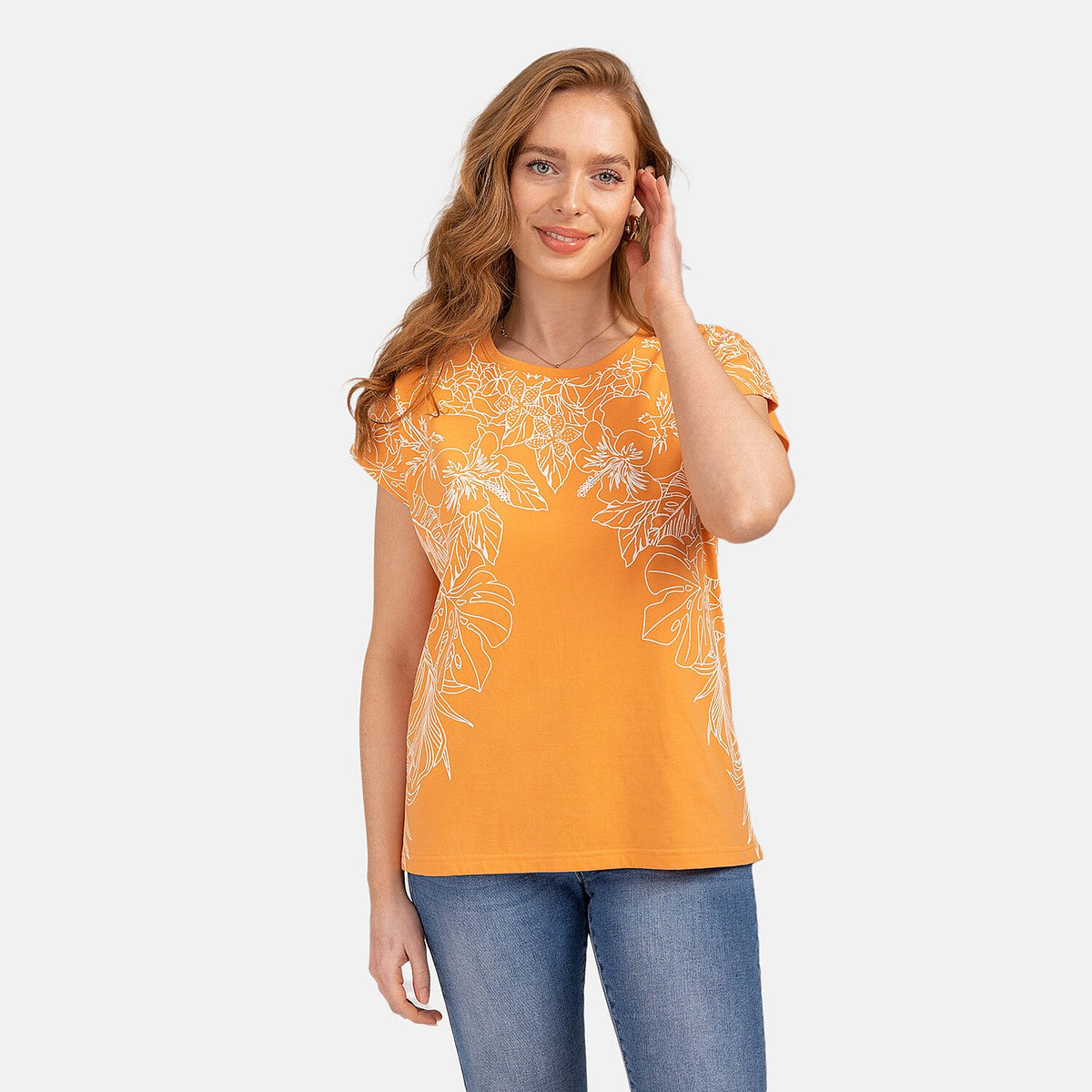 Mudflower Leaf Print Burn Out Tee V32609781 0