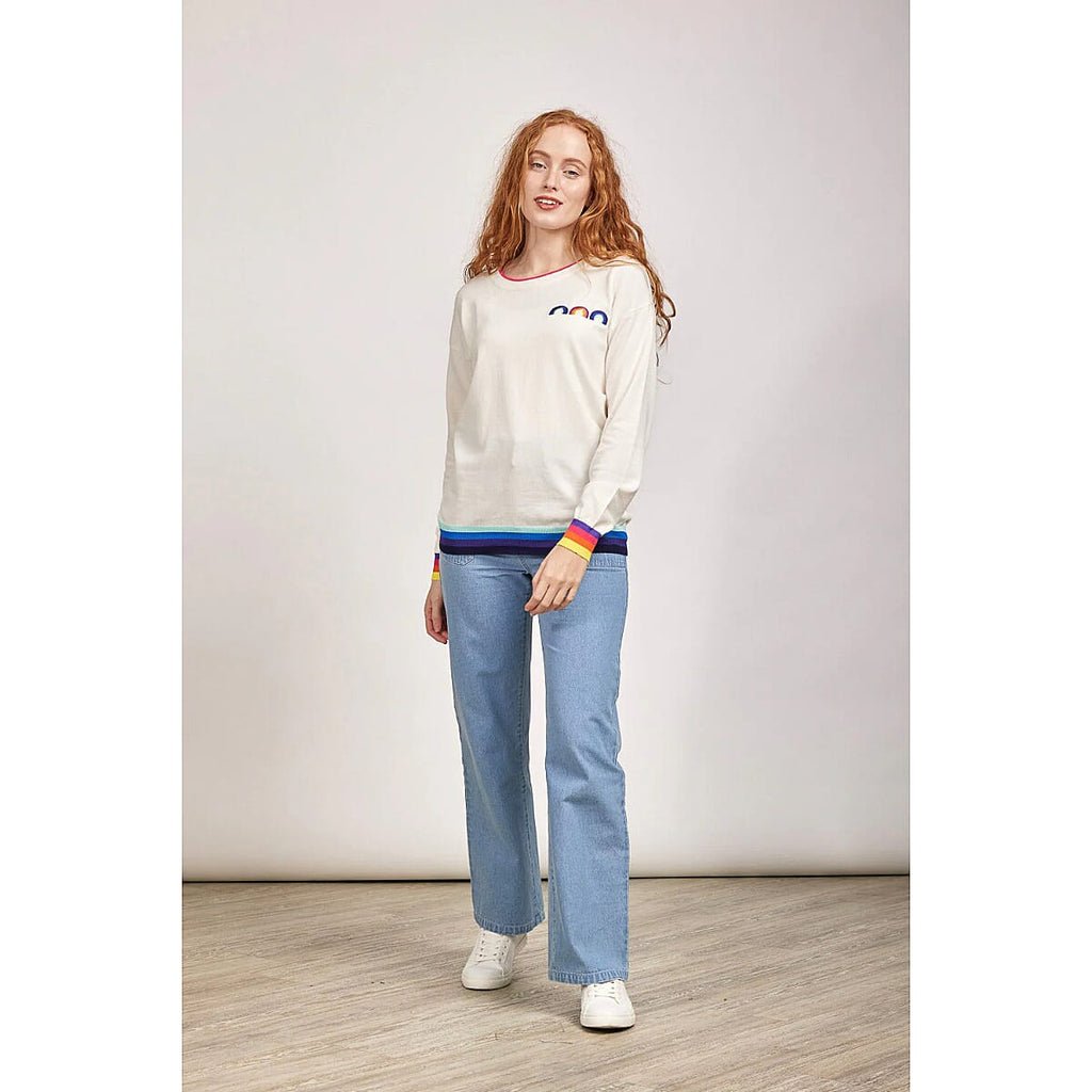 Mudflower Rainbow Motif Jumper (Size 16 to 18) - White