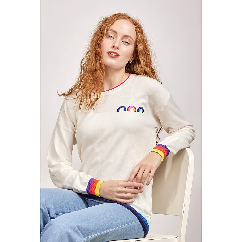Mudflower Rainbow Motif Jumper (Size 16 to 18) - White