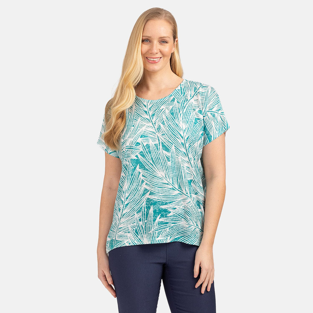 Mudflower Devore Leaf Print Burn Out Tee (Size L) - Jade