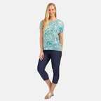 Mudflower Devore Leaf Print Burn Out Tee (Size L) - Jade