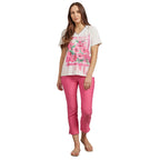Mudflower Floral Pattern V-Neck T-Shirt (Size 10) - Pink