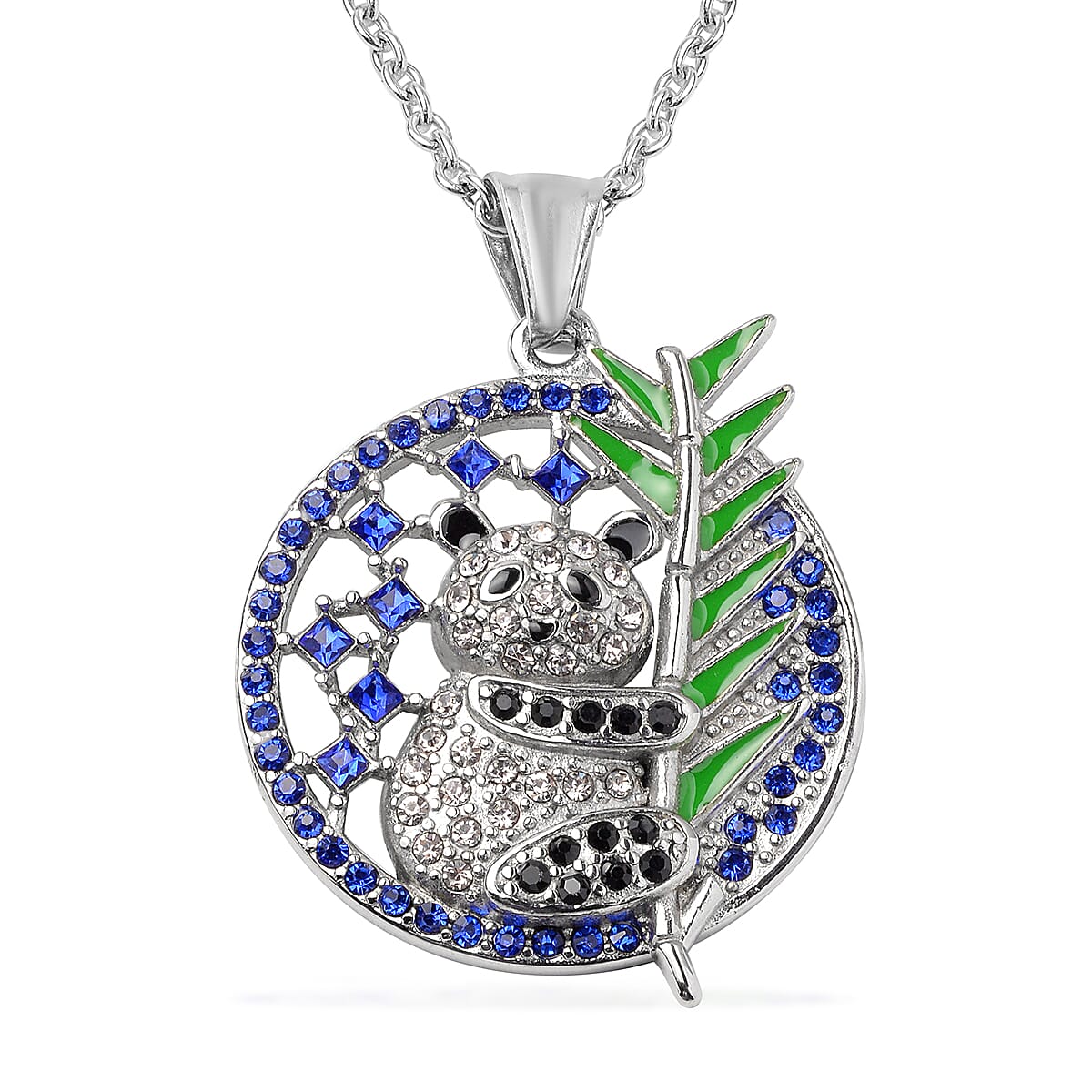 Multi Austrian Crystal Enamelled Panda Necklace Size 20 in Silver Tone 3851333 0