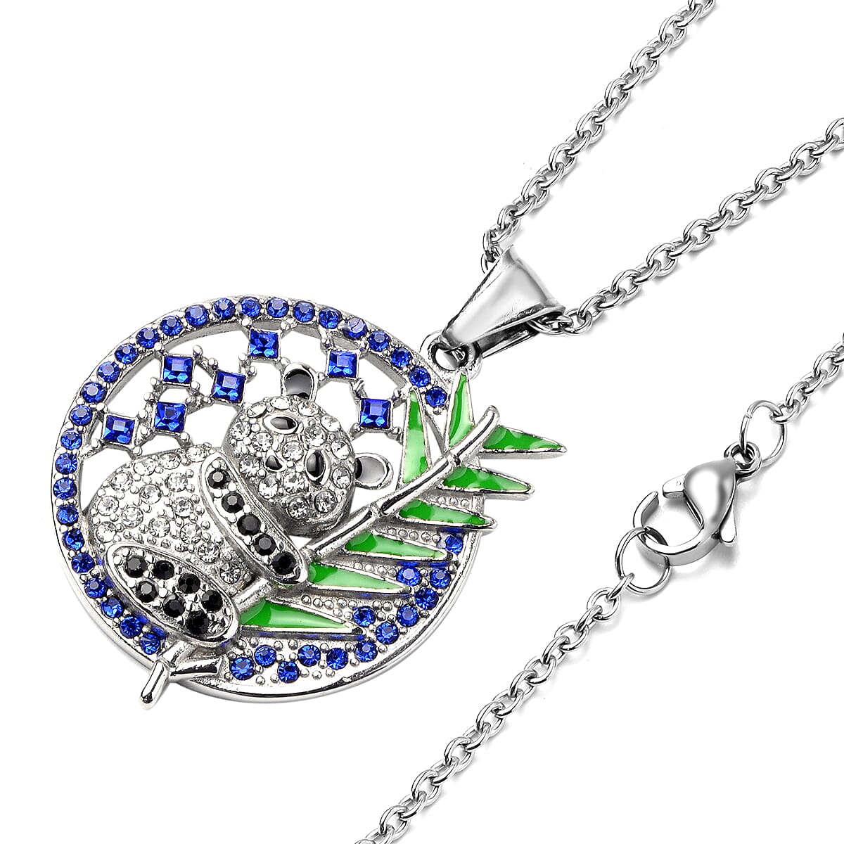 Multi Austrian Crystal Enamelled Panda Necklace Size 20 in Silver Tone 3851333 4