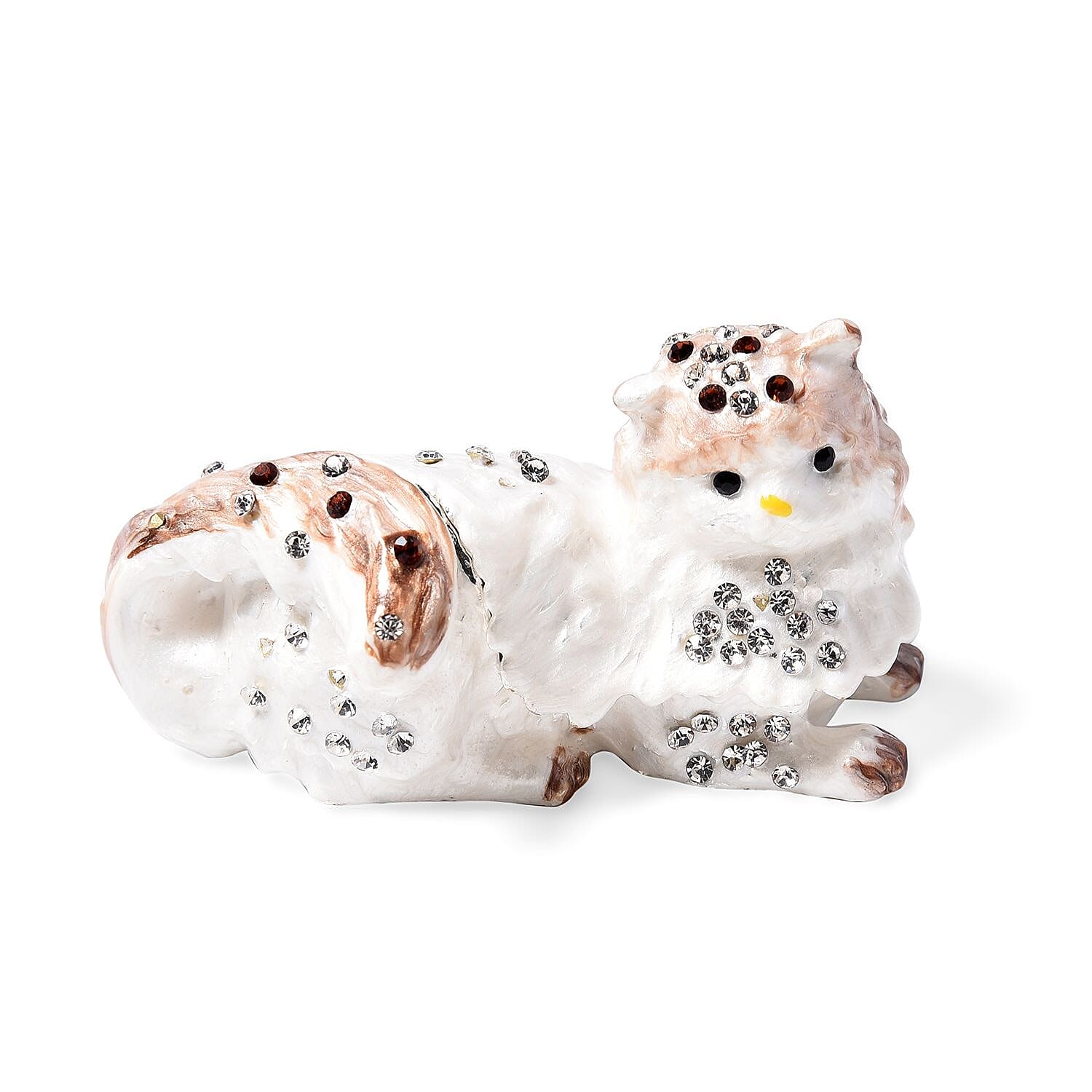 Multi Colour Austrian Crystal Enameled Cat Trinket Box in Silvertone (Size 8x4x5 cm) 8217753 0
