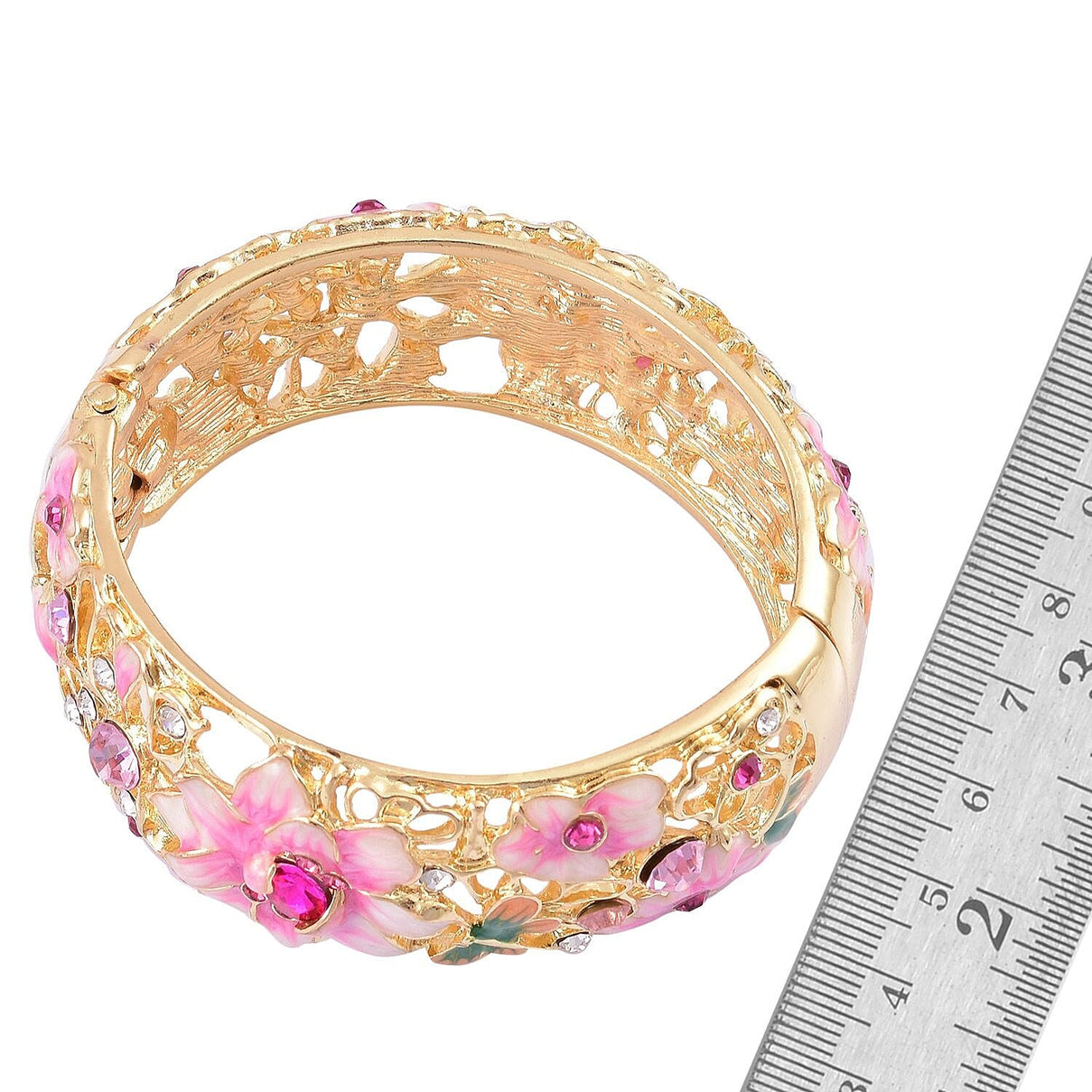 Designer Inspired Multi Colour Austrian Crystal Hinged Bangle in Goldtone(Size 7) 7792371 2