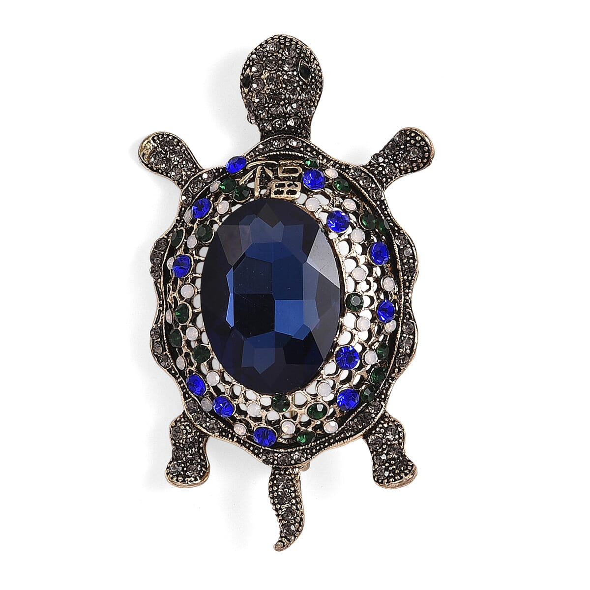 Multi Colour Crystal &amp; Blue Glass Turtle Brooch V32707347 0