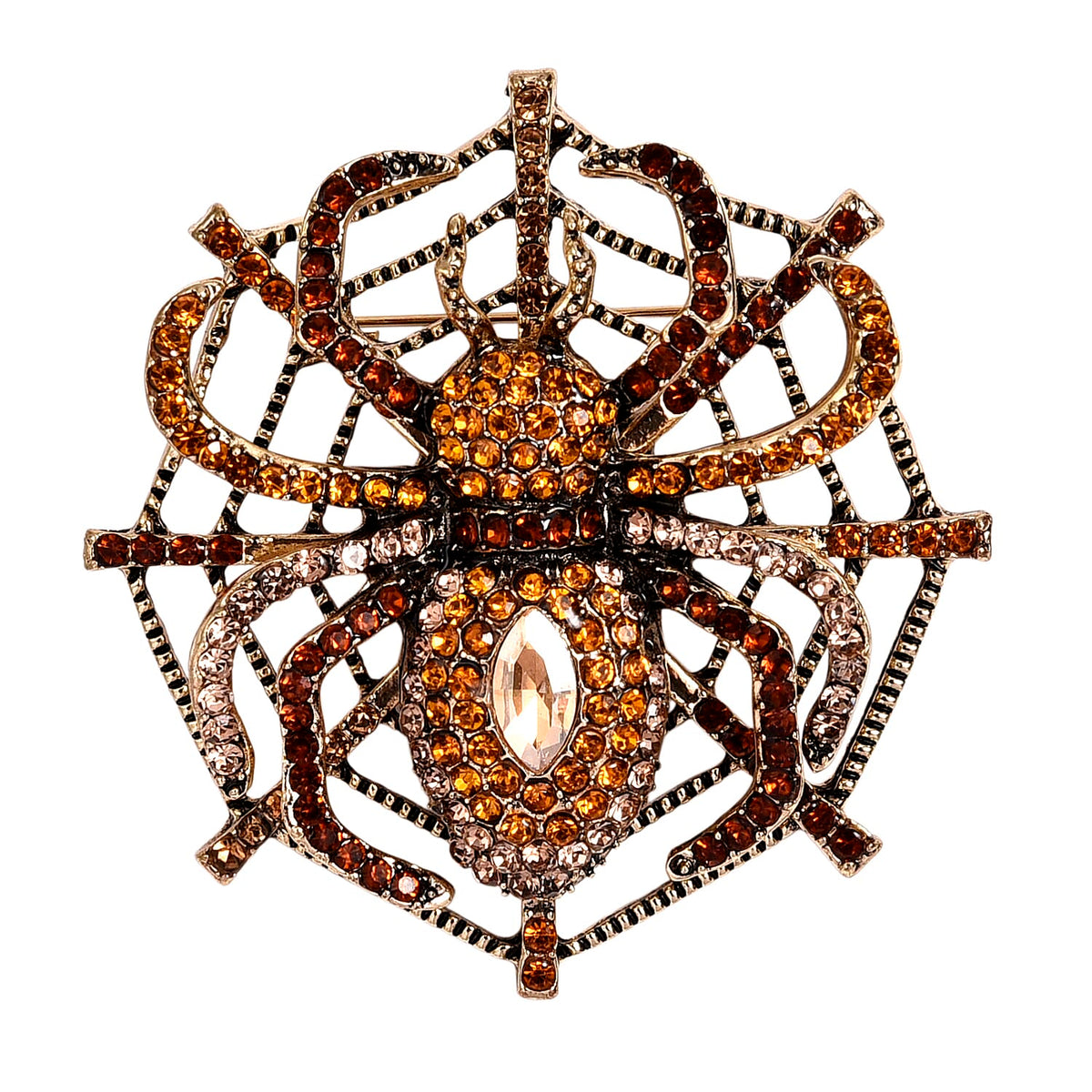 Multi Colour Crystal &amp; Champagne Glass Spider Web Brooch in Antique Gold Tone 8311524 0