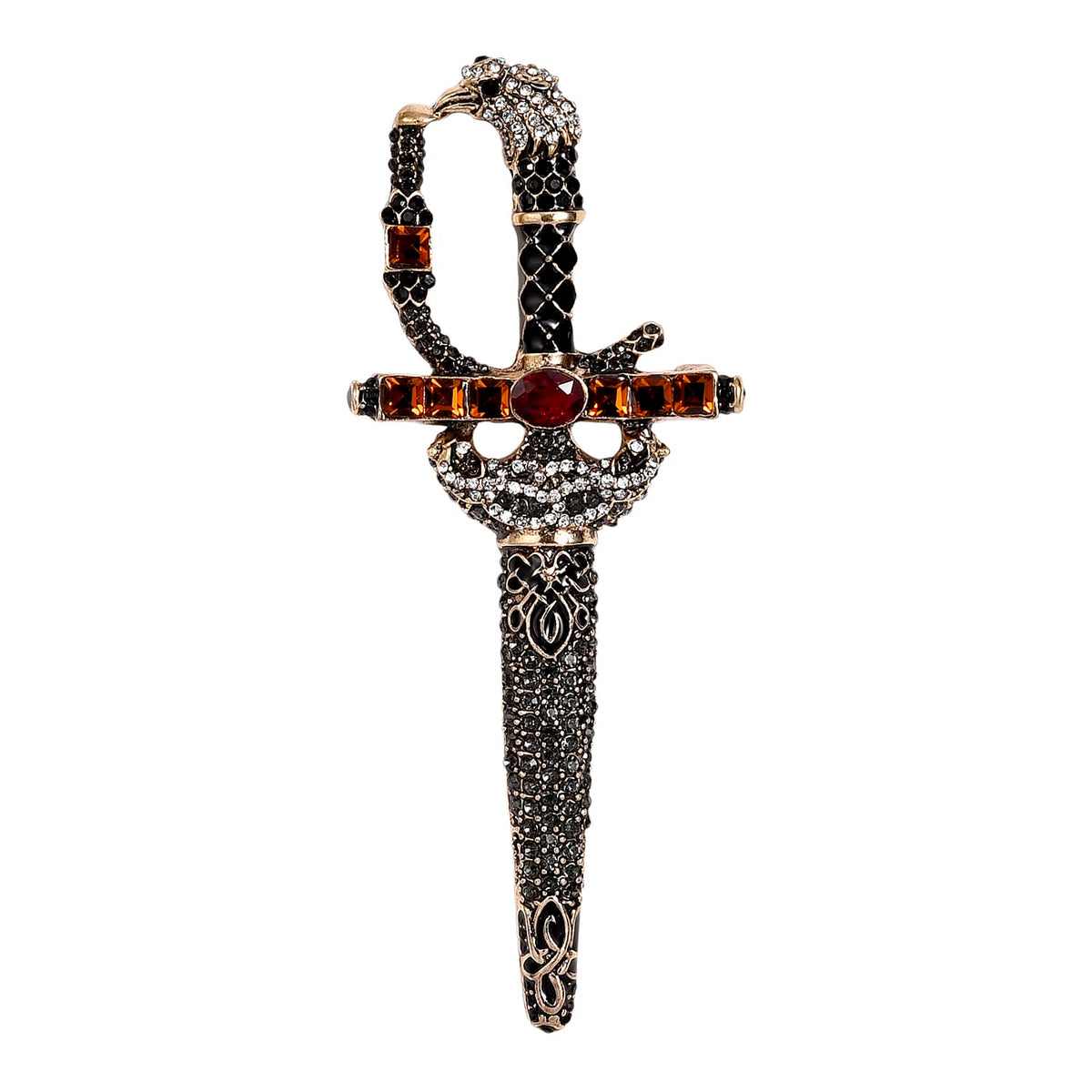 Multi Colour Crystal &amp; Glass Sword Brooch in Antique Gold Tone with Enamelling 8311527 0