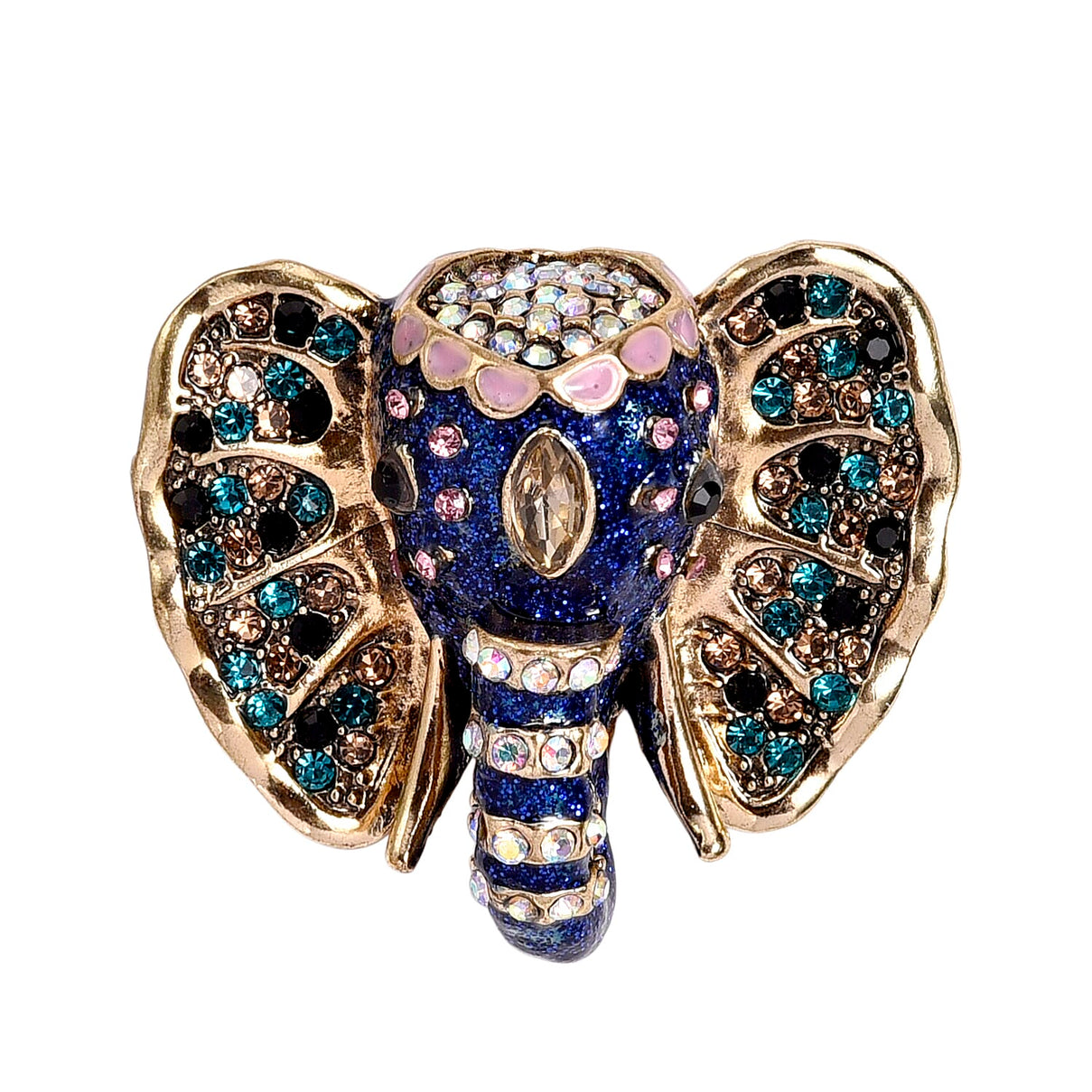 Multi Colour Crystal &amp; Champagne Glass Elephant Brooch in Yellow Gold Tone with Enameled 8311532 0