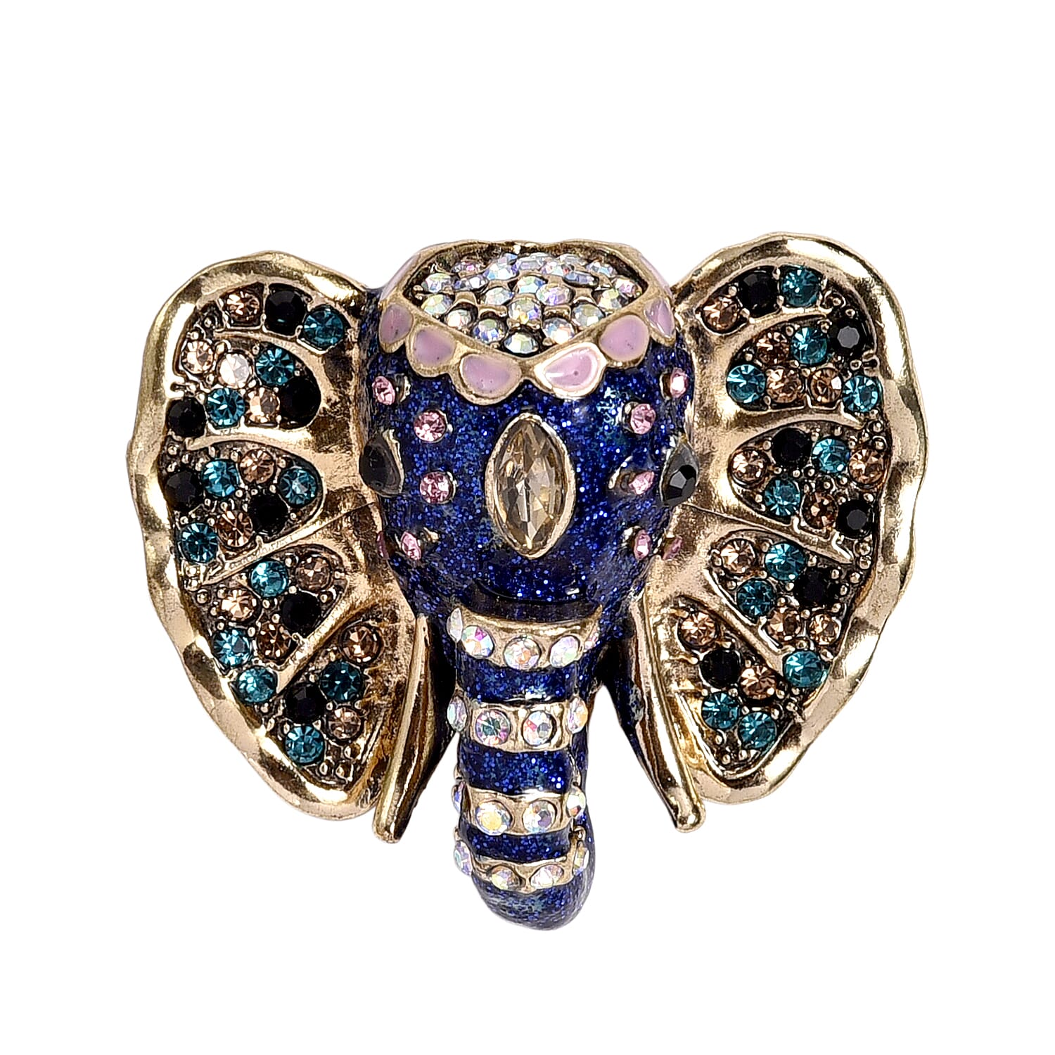 Multi Colour Crystal &amp; Champagne Glass Elephant Brooch in Yellow Gold Tone with Enameled 8311532 0