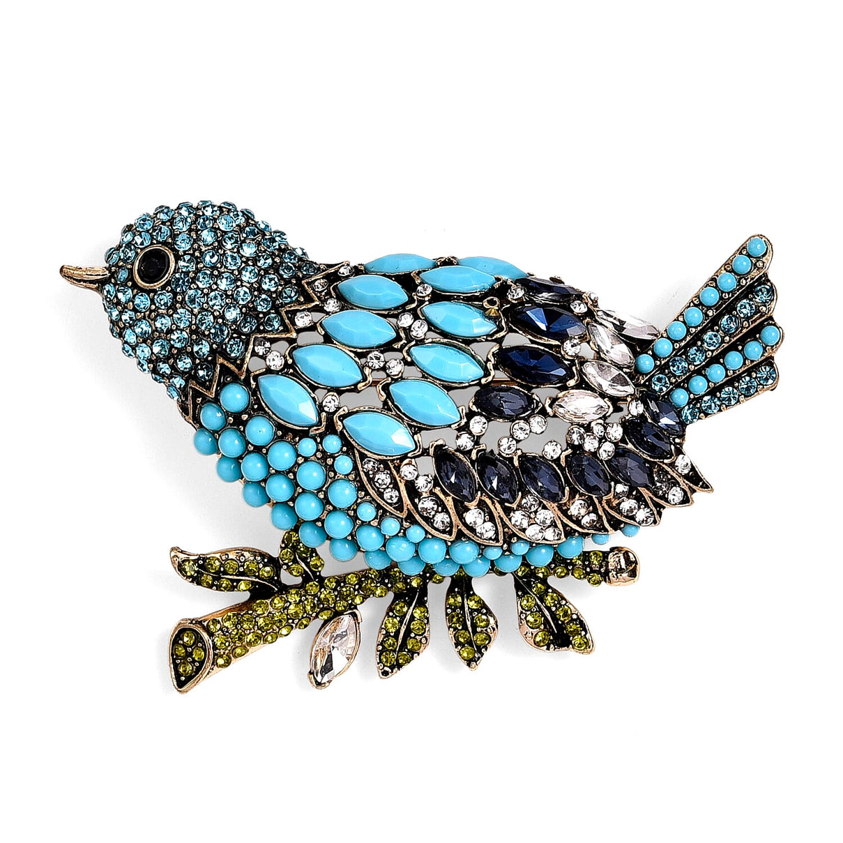 Multi Colour Crystal &amp; Glass Bluebird Brooch in Antique Gold Tone 8311537 0
