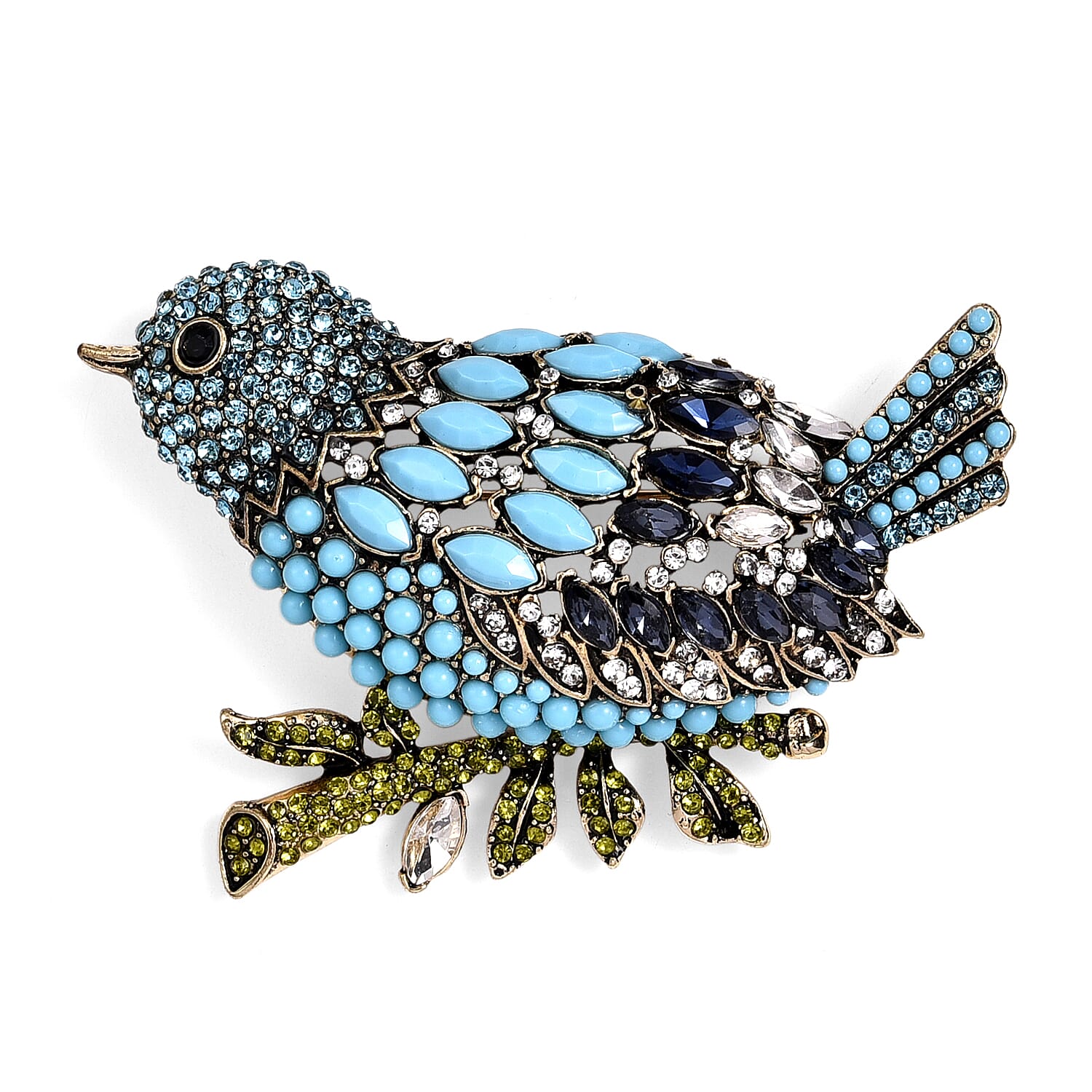 Multi Colour Crystal &amp; Glass Bluebird Brooch in Antique Gold Tone 8311537 0